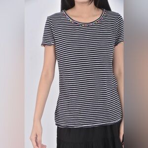 Boden Stripped Colorful Pom Pom Tee Short Sleeve T- Shirt Cotton XS preppy